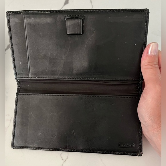 Coach Black Leather Patent Leather Stripe Wallet with Check Book Cover - Picture 9 of 11